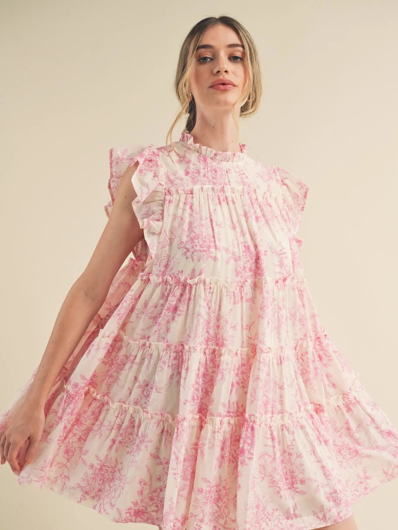 Flutter Sleeve Babydoll Mini Dress