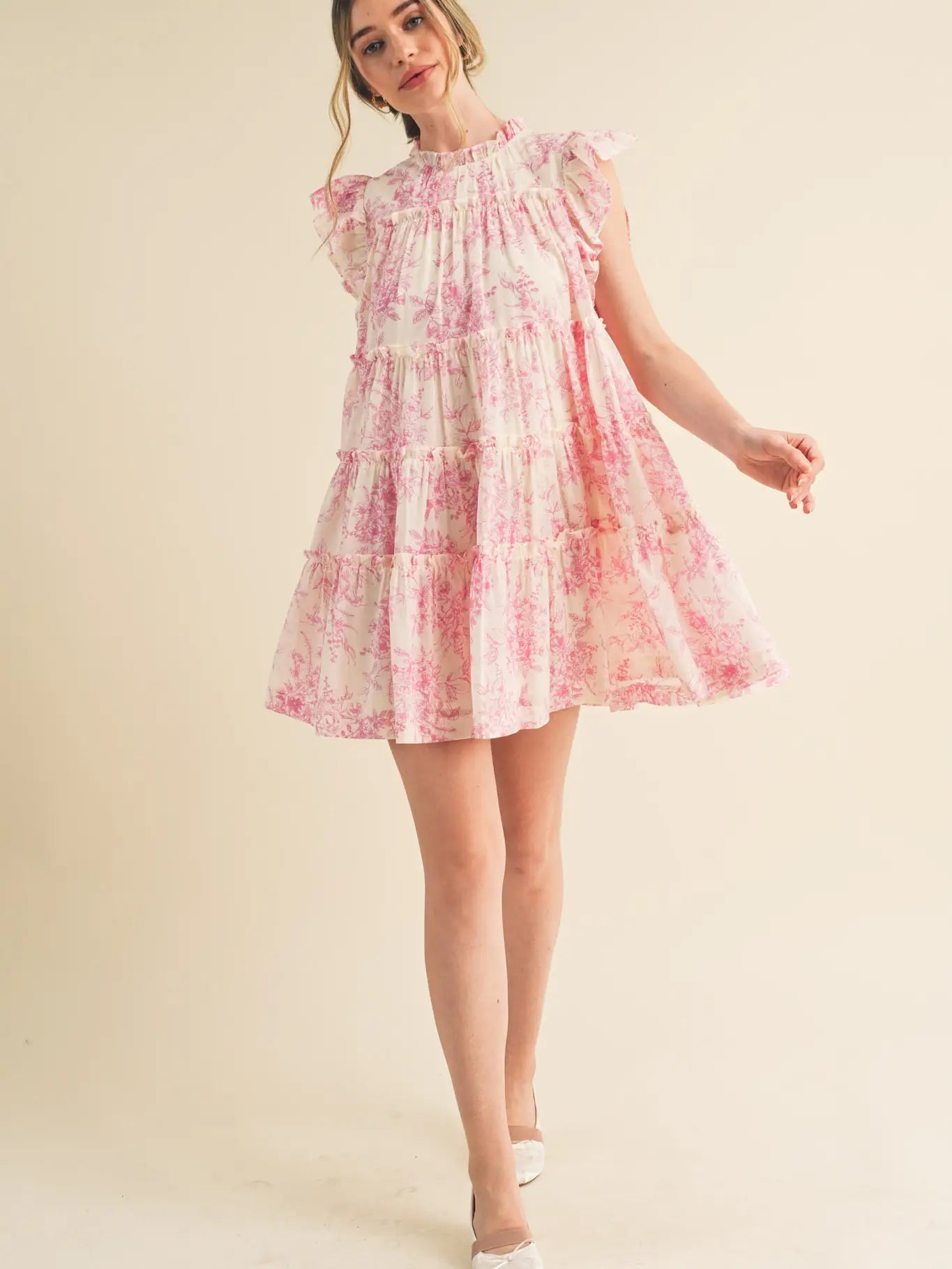 Flutter Sleeve Babydoll Mini Dress
