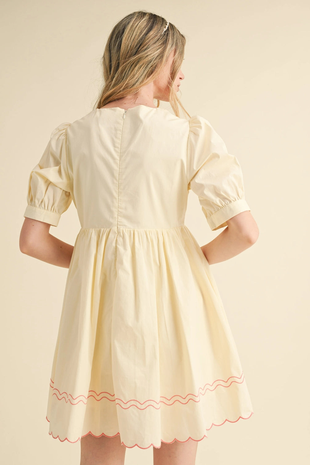 Floral Embroidery Bow Detail Mini Dress