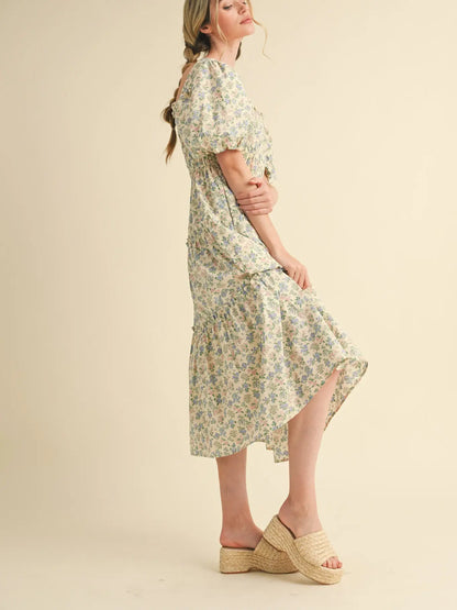 Smocked Tiered Ruffle Midi Dress