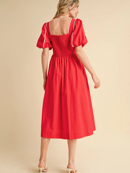 Contrast Binding Scalloped Midi Dress