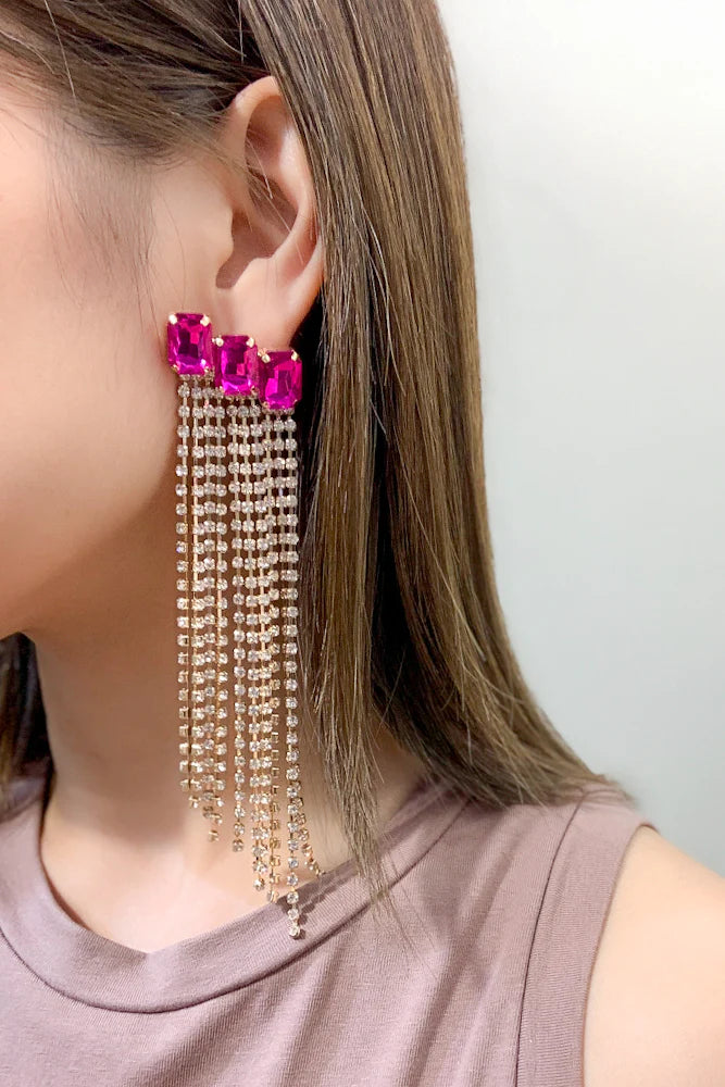 Magenta Cubic Zirconia Party Earrings