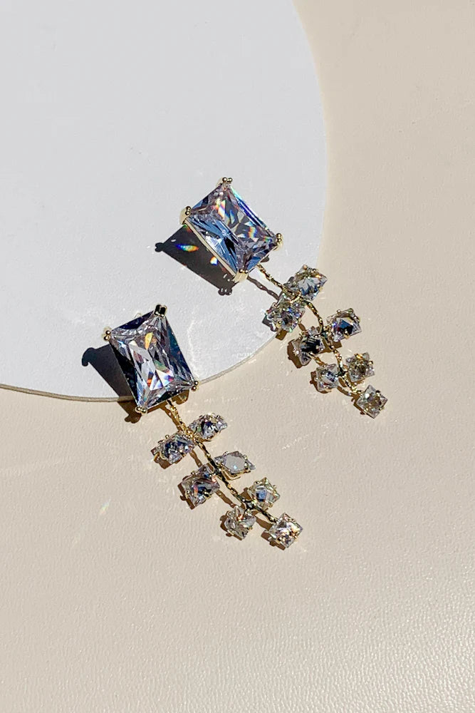 Gold Party Glass Crystal Earrings