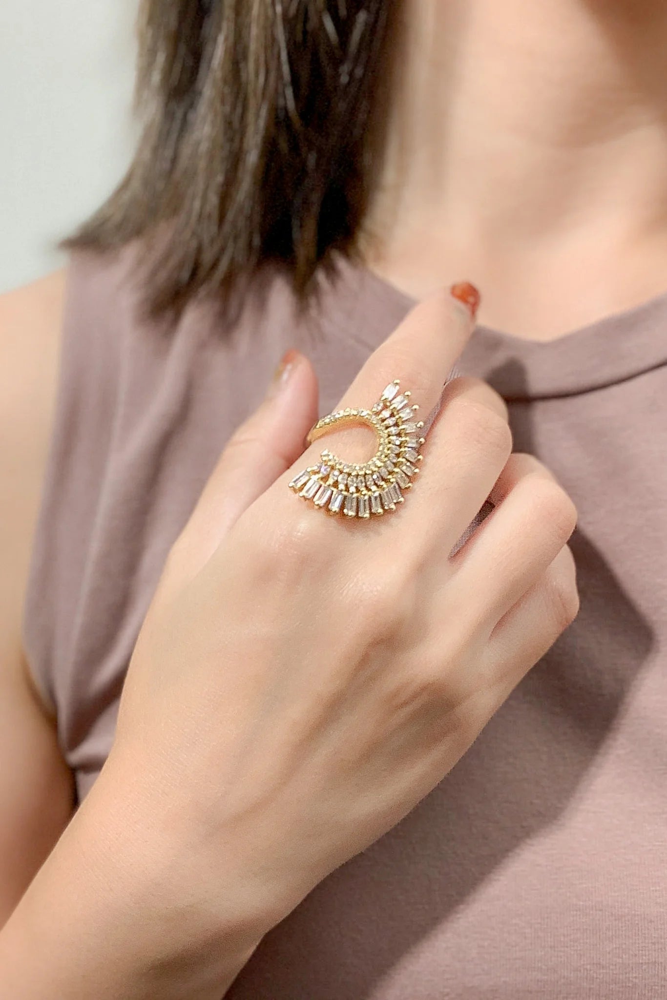 Elevate your everyday look with a touch of Glass Crystals and Cubic Zirconia Ring