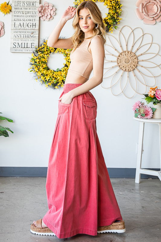 Washed Pleated Flare Pants