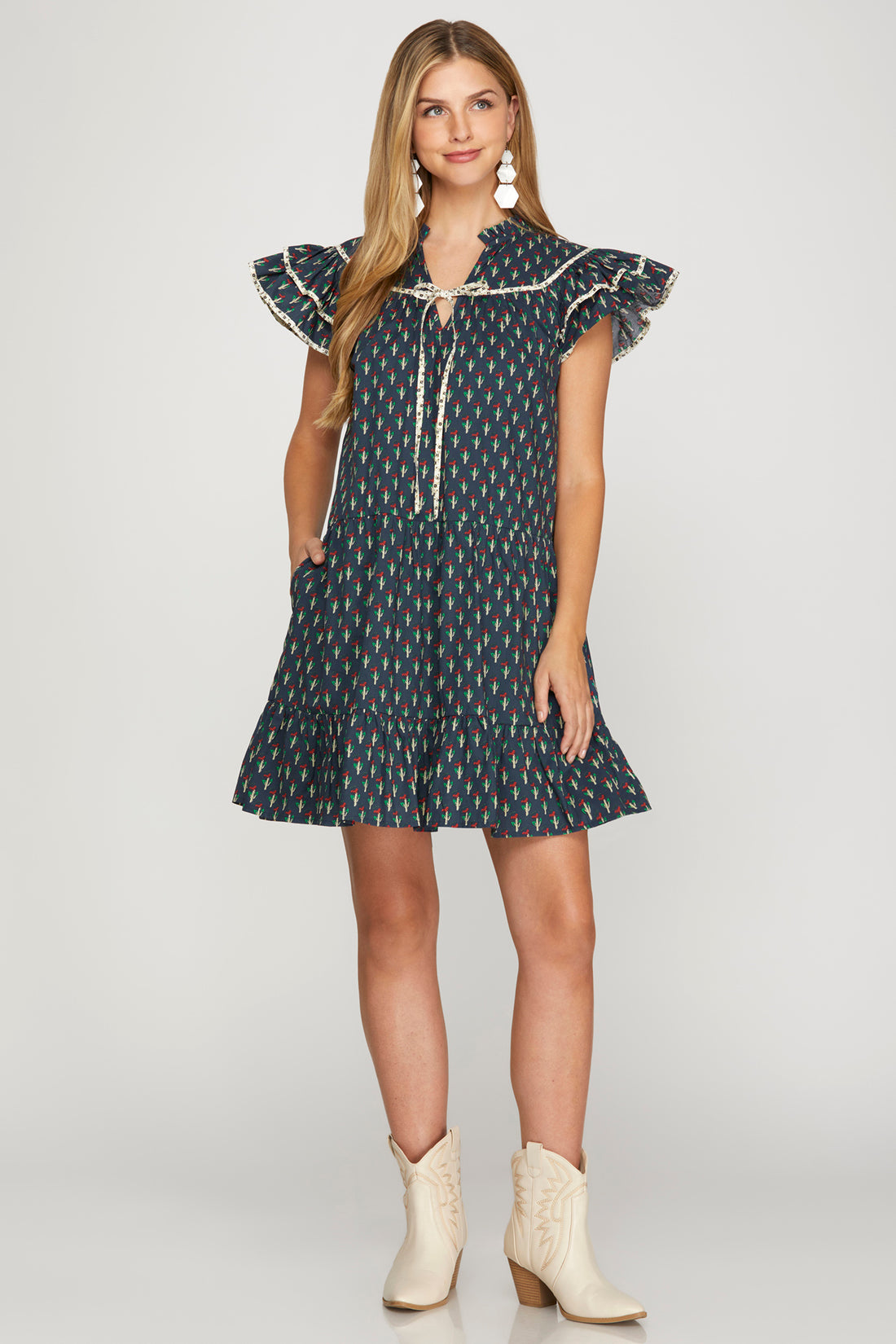 Floral Print Ruffle Sleeve Mini Dress