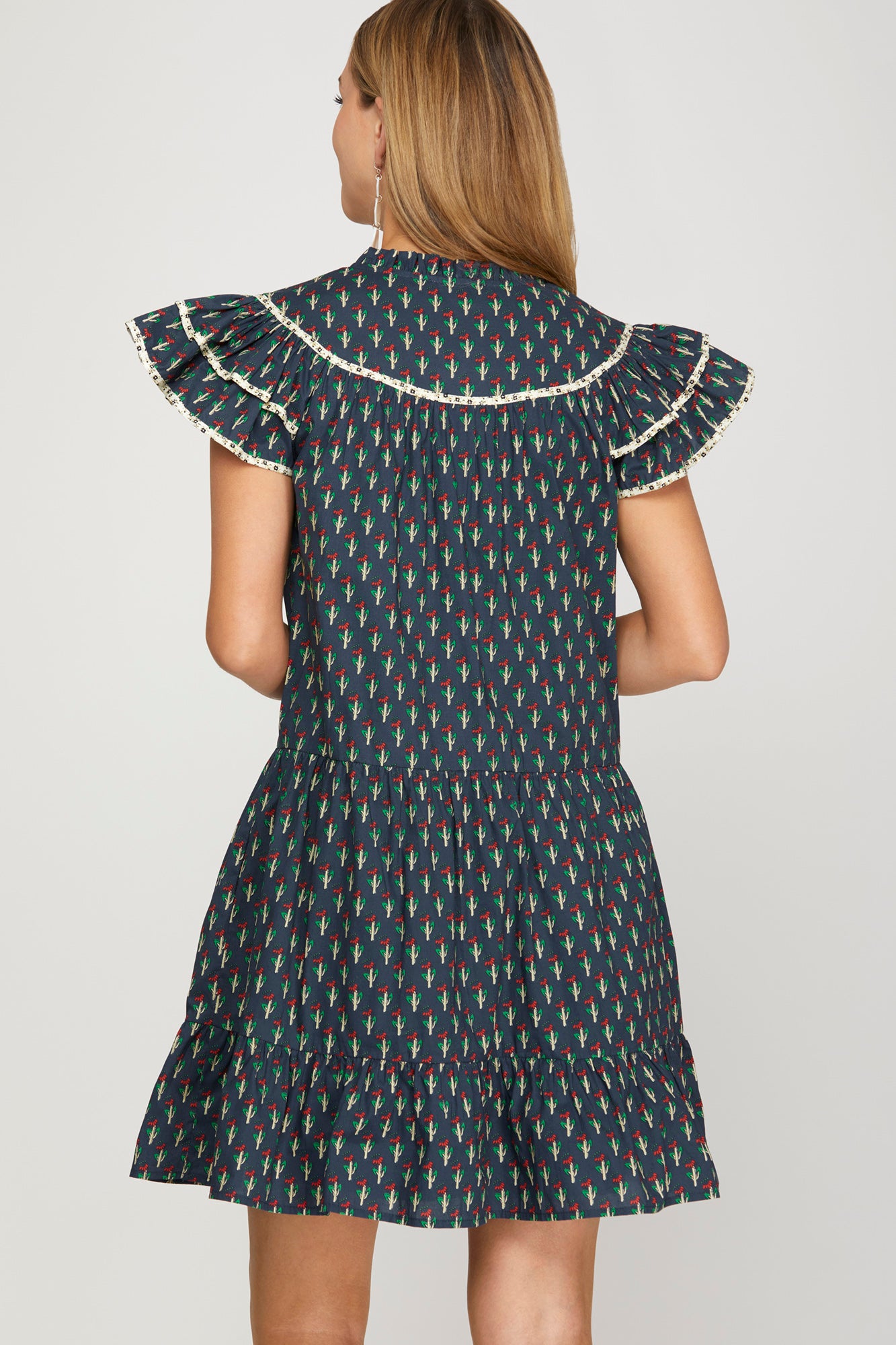 Floral Print Ruffle Sleeve Mini Dress