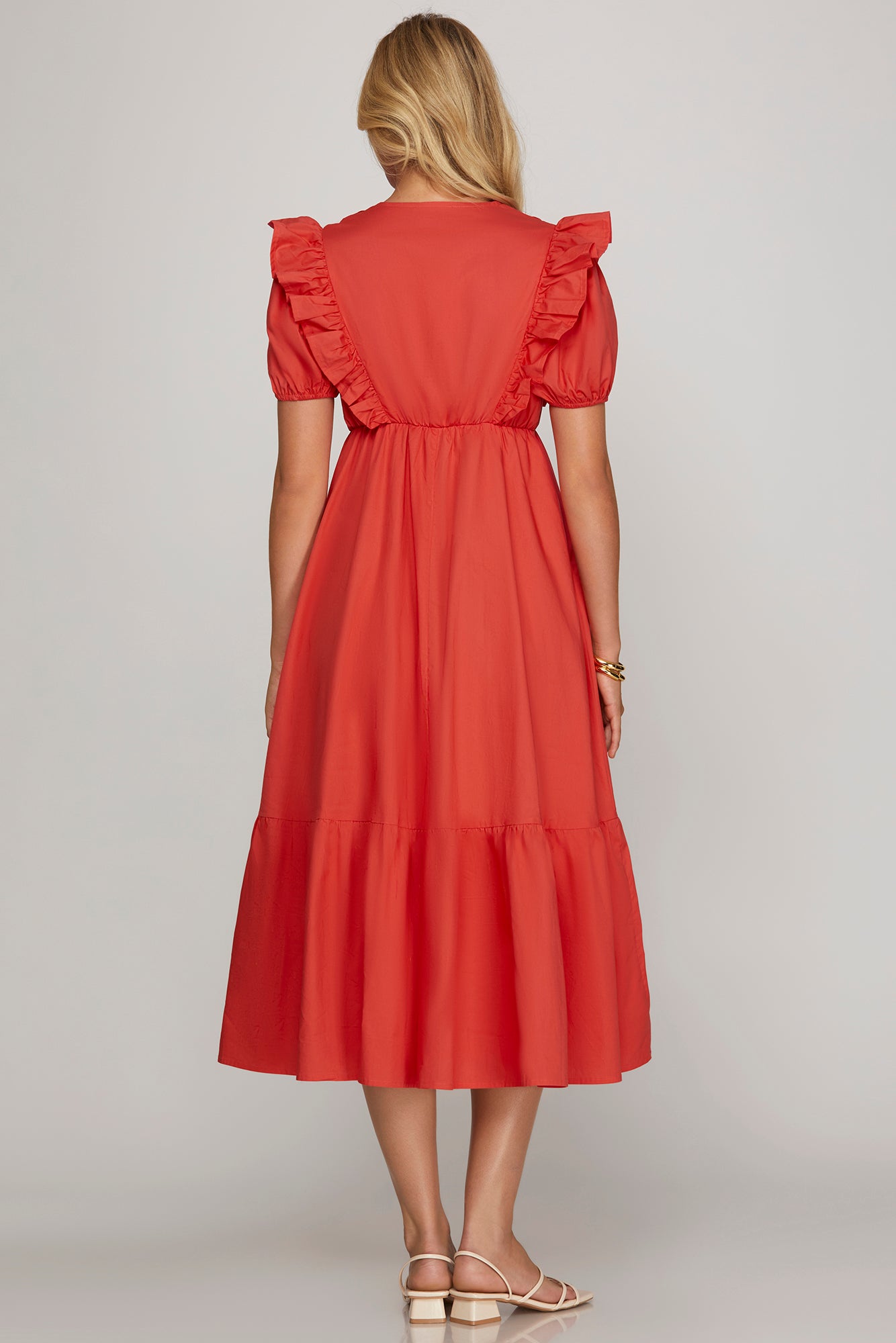 Short Sleeve Pintuck Detail Midi Dress