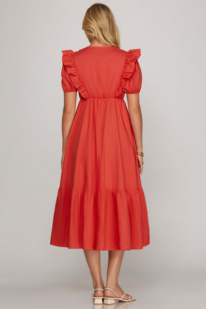 Short Sleeve Pintuck Detail Midi Dress
